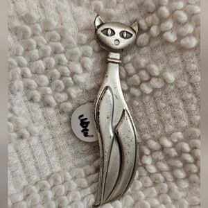 Silver Abstract Cat Brooch